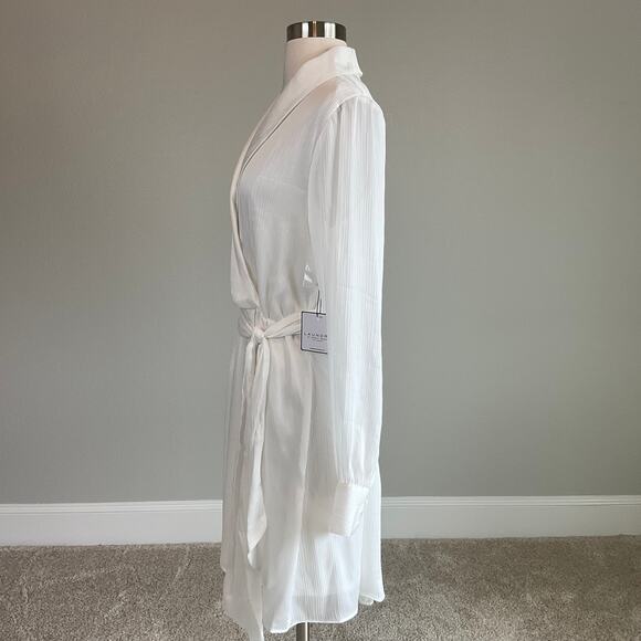 White Satin Long Sleeve Cocktail Dress Size 10 Laundry V-Neck A-Line Wrap - Picture 6 of 14